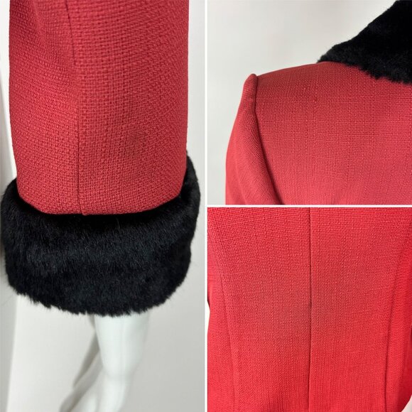 Vintage 80s Tuxedo Jacket Women's XS Salmon Black Faux Fur 40s Style Mini Blazer - Picture 10 of 10